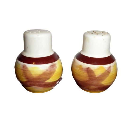 Vernonware Yellow Brown Organdie Salt & Pepper Shakers Metlox Plaid - Picture 2 of 6